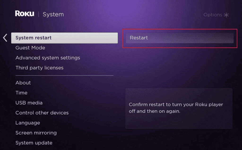 Select restart. Fix Disney Plus Not Working on Roku