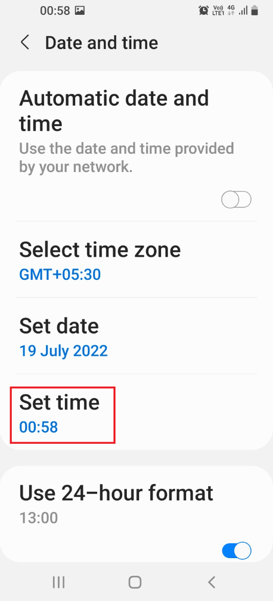 Tap on the Set time tab