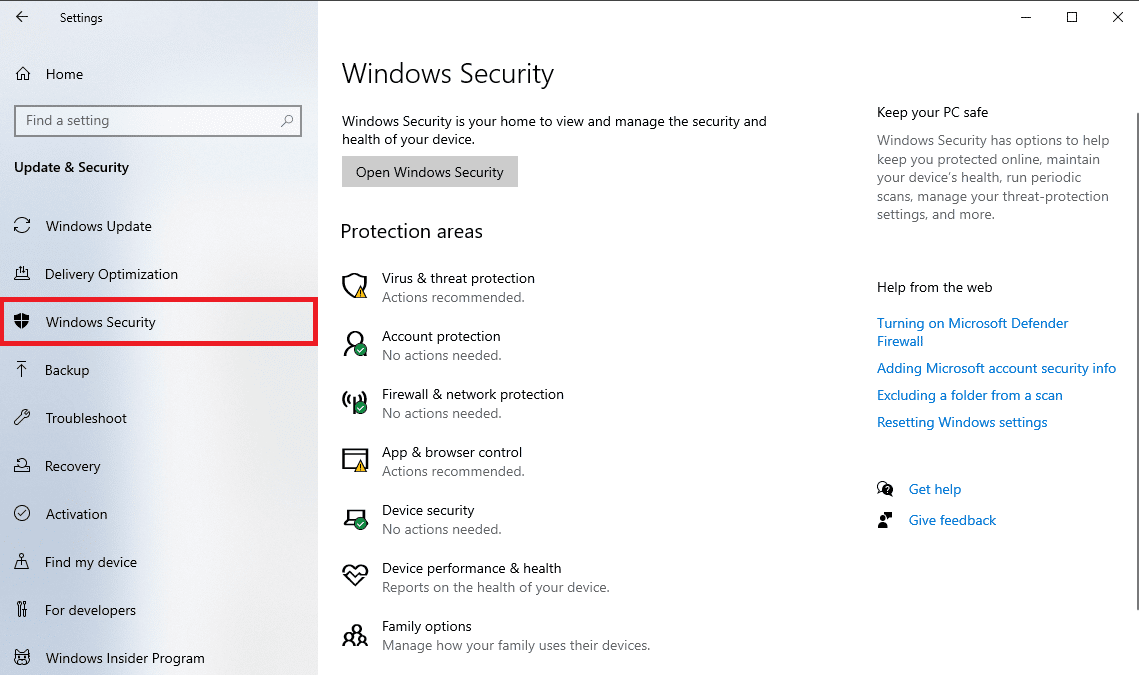 click on Windows Security