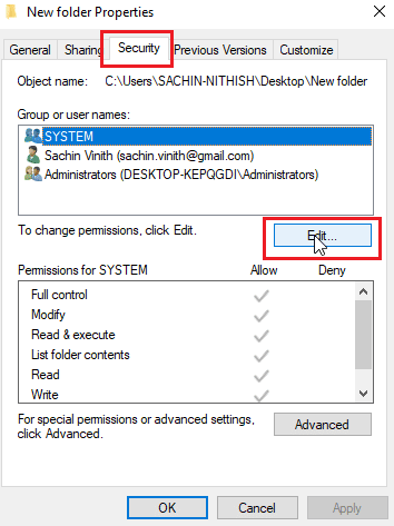 got to security tab followed by edit