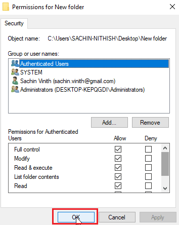 tick all the checkboxes under allow and click on OK