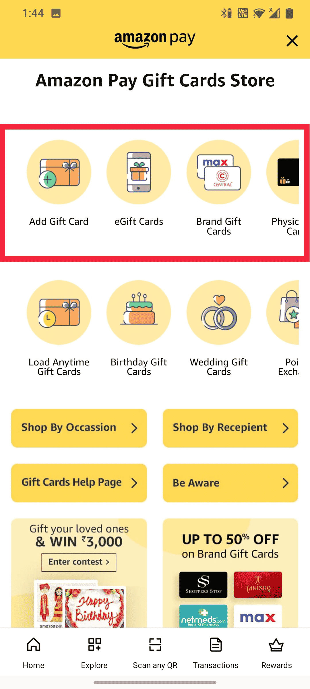 You can also purchase and top-up e-gift or brand gift cards for other users