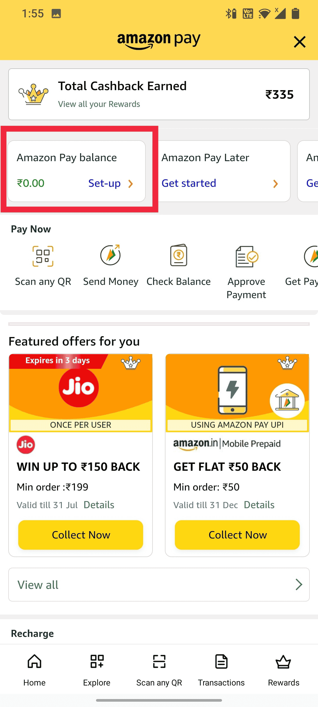 Tap on Amazon Pay balance