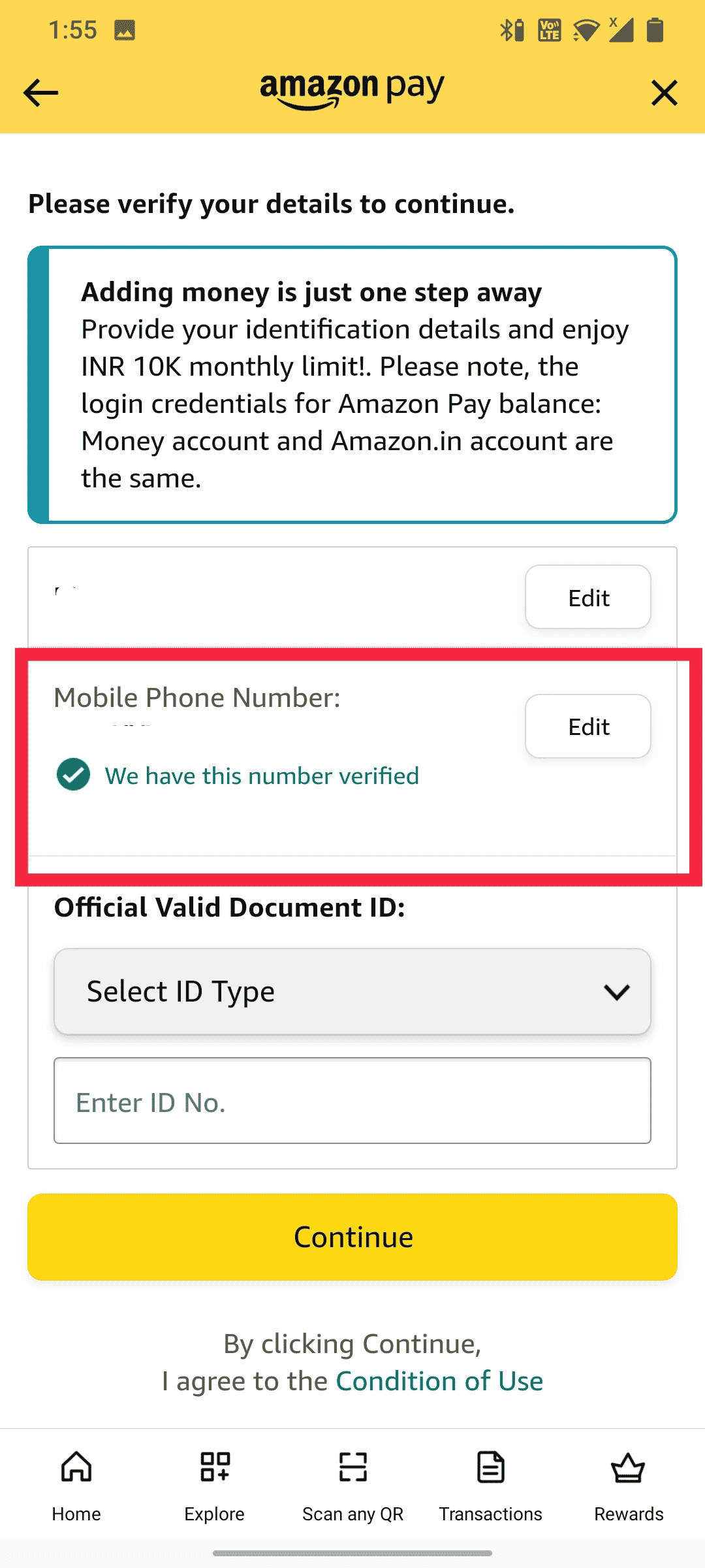 verify your details and tap on the option Add gift card to balance