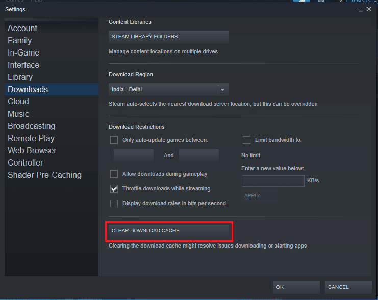 click on Clear Download Cache 