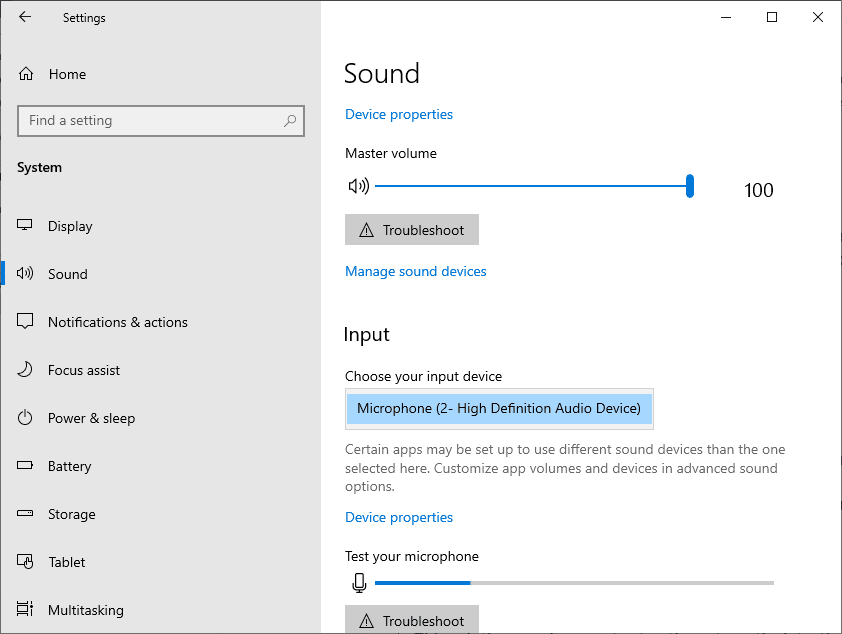 Launch Sound Settings from the search menu and select the correct input device 