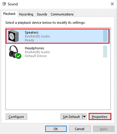 select your Logitech audio device Speakers and click on the Properties button 