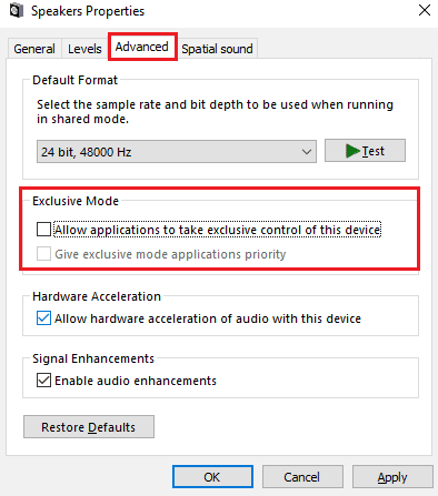 As soon as you uncheck Allow applications to take exclusive control of this device option. Fix Logitech G533 Mic Not Working in Windows 10
