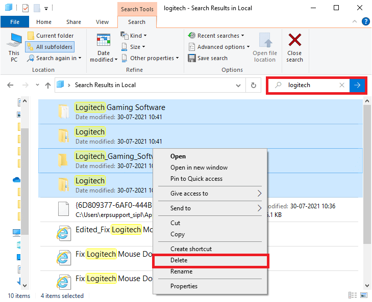 Find the Logitech Gaming Software folder by using the search menu 