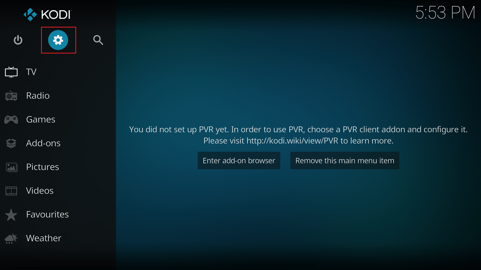 click on the settings icon in kodi app