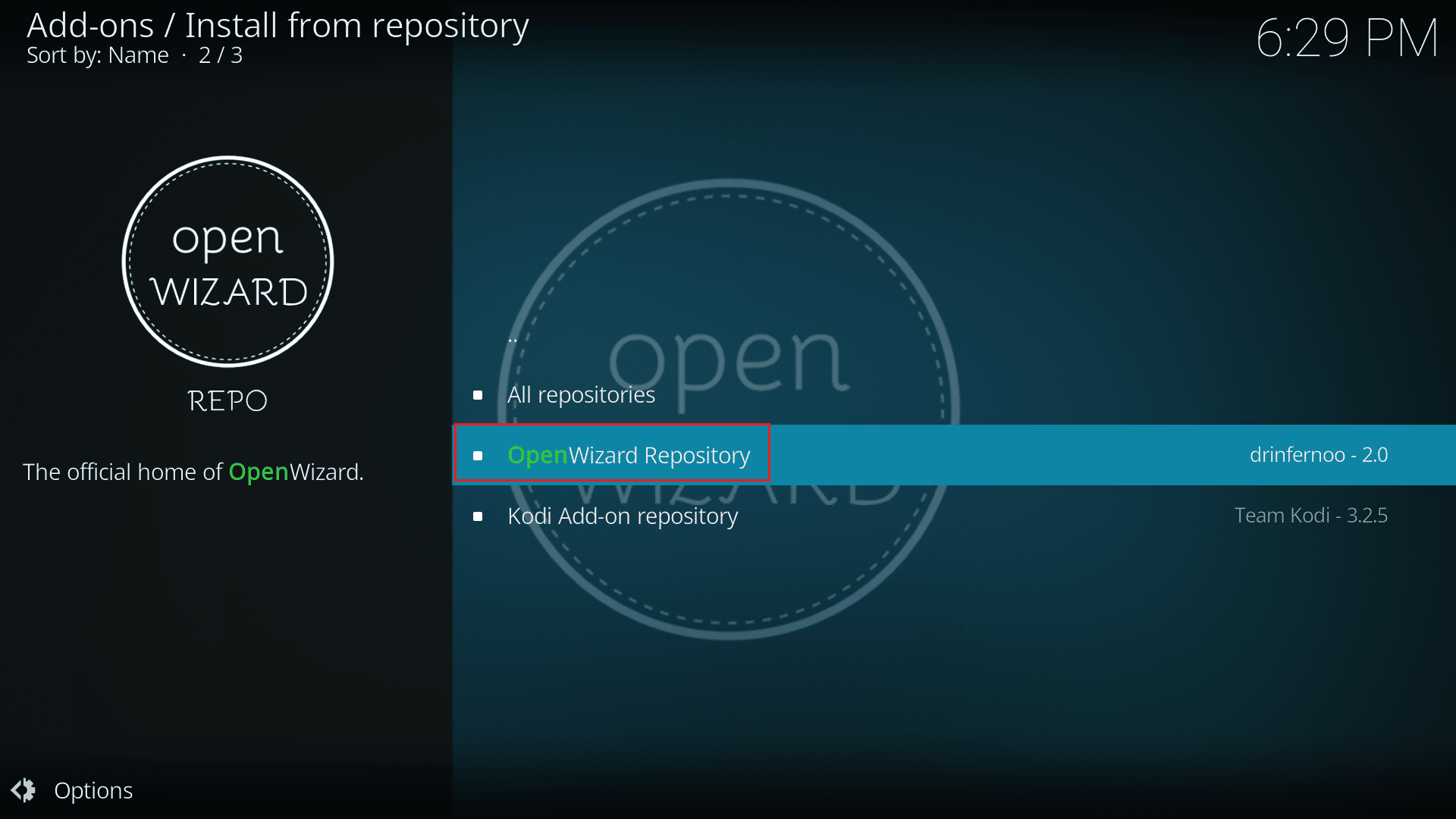 click on OpenWizard Repository