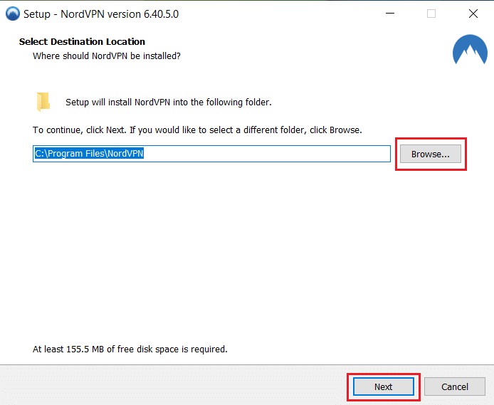 Setup Nord VPN browse location click Next