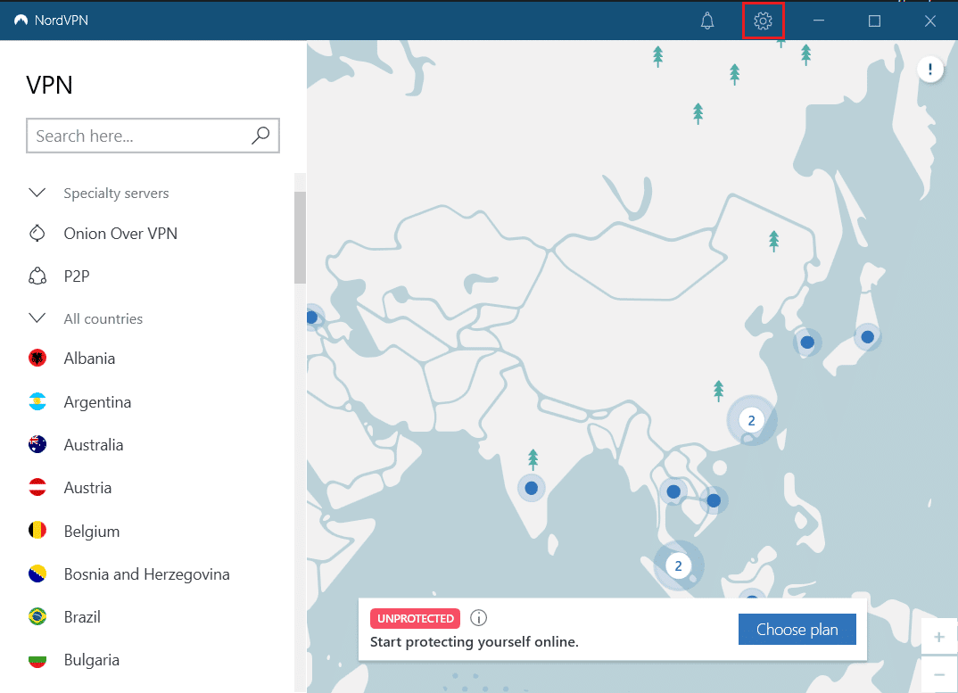 nord vpn click on settings icon
