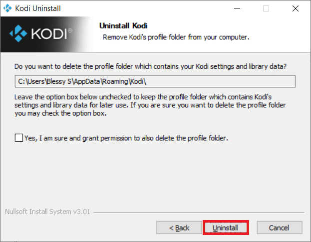 click on the Uninstall option to confirm the uninstallation process