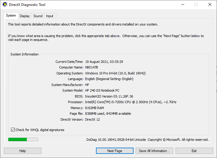 The following screen will be displayed on the screen when your system already contains DirectX 12