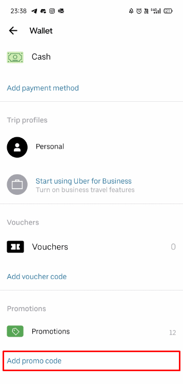 Swipe down to the bottom and select Add promo code