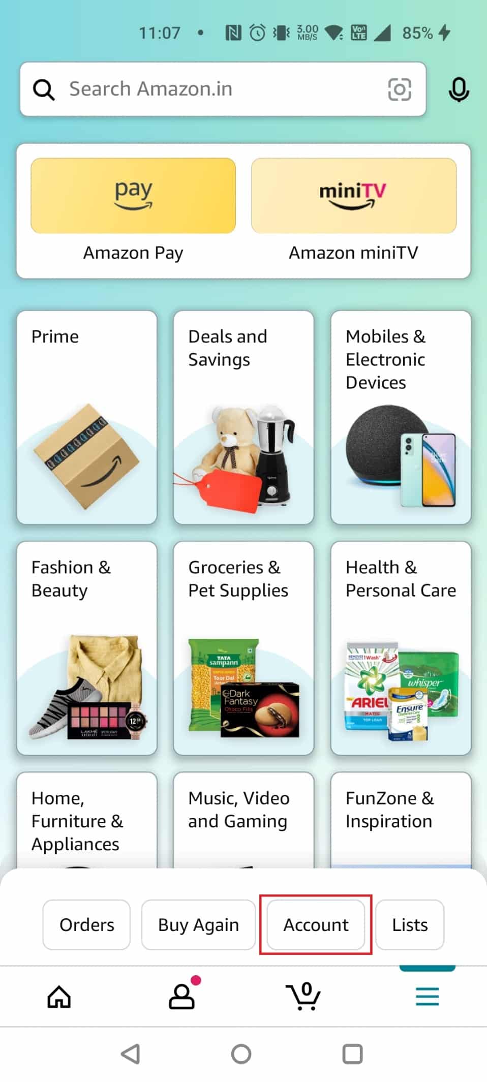 tap on the Account button | How to Delete Your Amazon Account