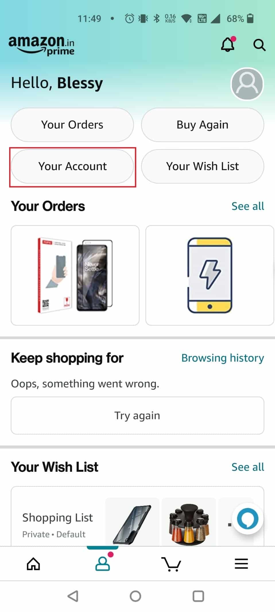 tap on Your Account