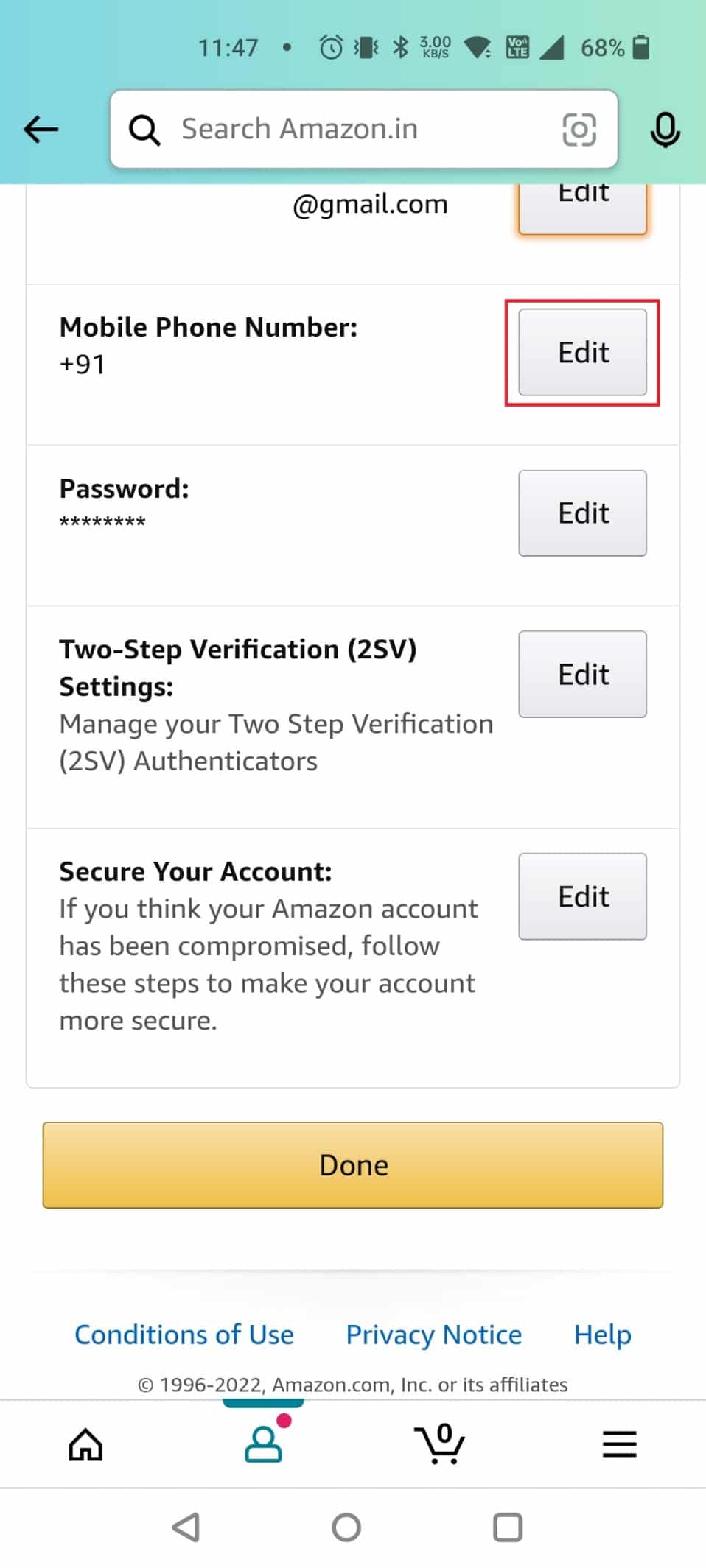 tap on Edit next to your phone number