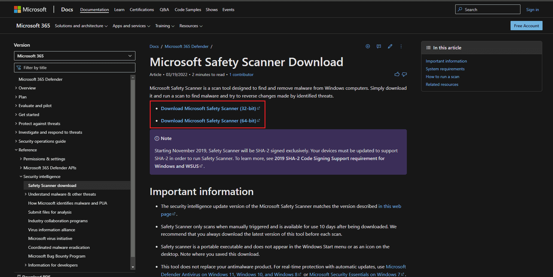 microsoft safety scanner download page