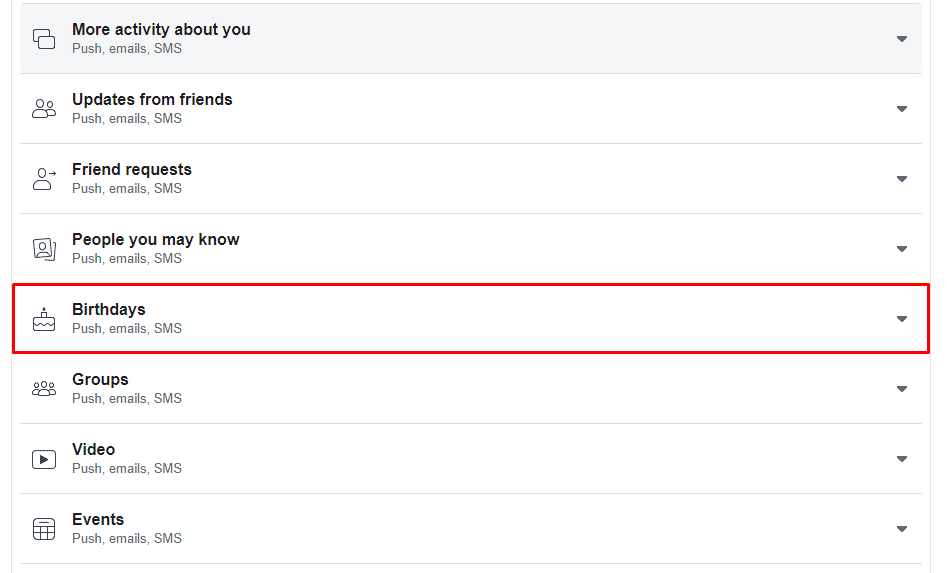 click on the Birthdays option