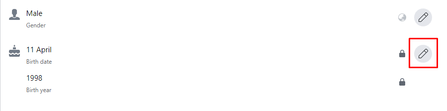 To edit or change your birthdate just click on the pencil icon and edit.