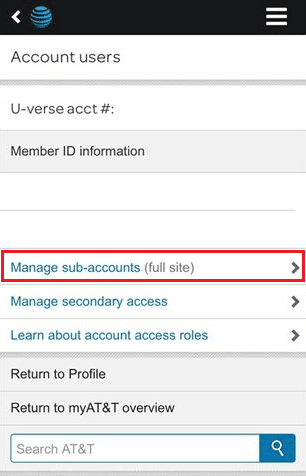 Tap on Manage sub-accounts | How to Delete ATT Account | cancel AT&T installation