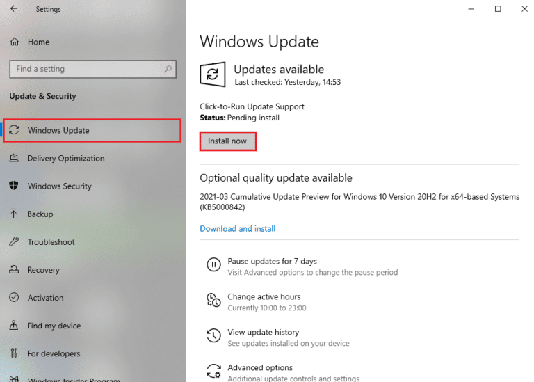 Update Windows. Fix Dota 2 Not Responding in Windows 10