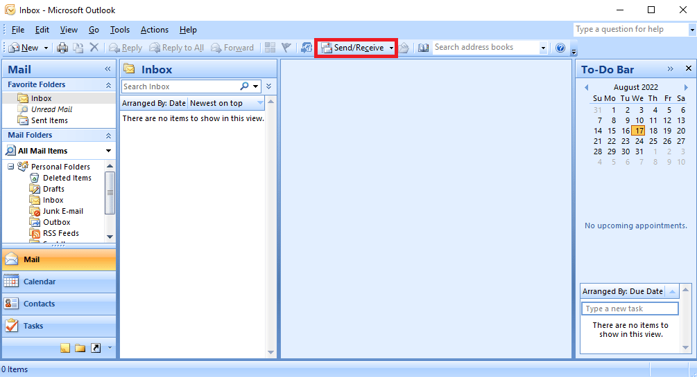Locate and click on the Send Receive dropdown button. Fix Outlook Error 0x8004102a in Windows 10