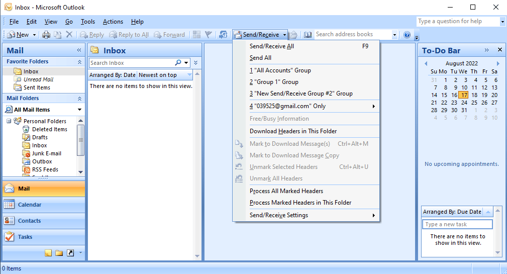 Locate and click on the Send Receive drop down button. Fix Outlook Error 0x8004102a in Windows 10