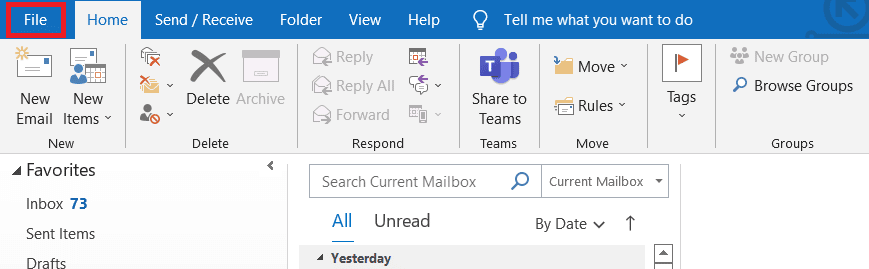 From the Outlook menu options click on File. Fix Outlook Error 0x8004102a in Windows 10
