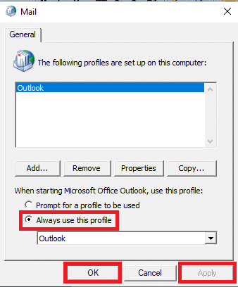 Select the new profile and select the Always use this profile option and click Apply and then Okay