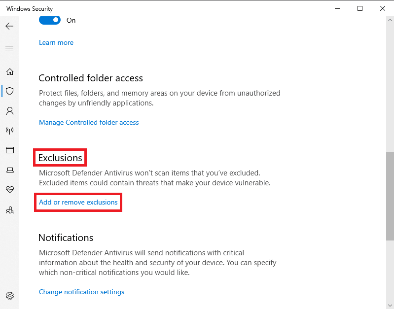 click on Add or remove exclusions
