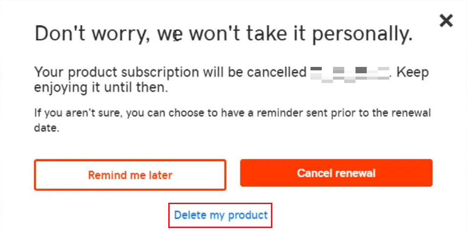 Click on Delete my product