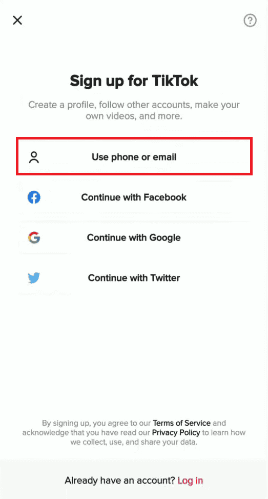 Tap on Use phone or email from the available options