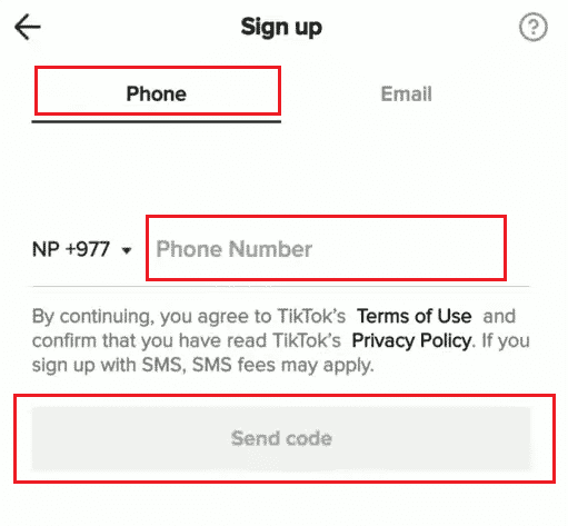 Enter your Phone Number in the given field from the Phone tab and tap on Send code