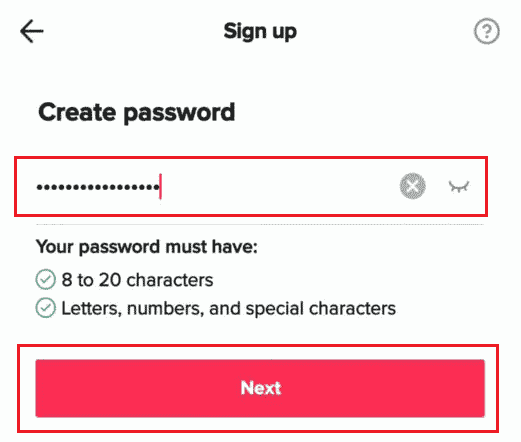 Create password and tap on Next