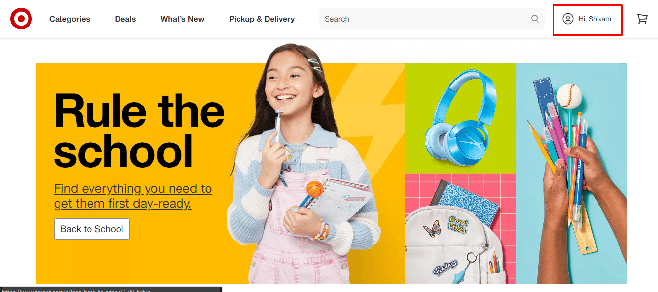 Now click on the Hi, your name option located next to the search bar at the top of the screen. 