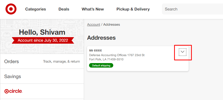 Select the address you want to remove and click on the down arrow just in front of it to expand the menu option. | How to Delete Target Account