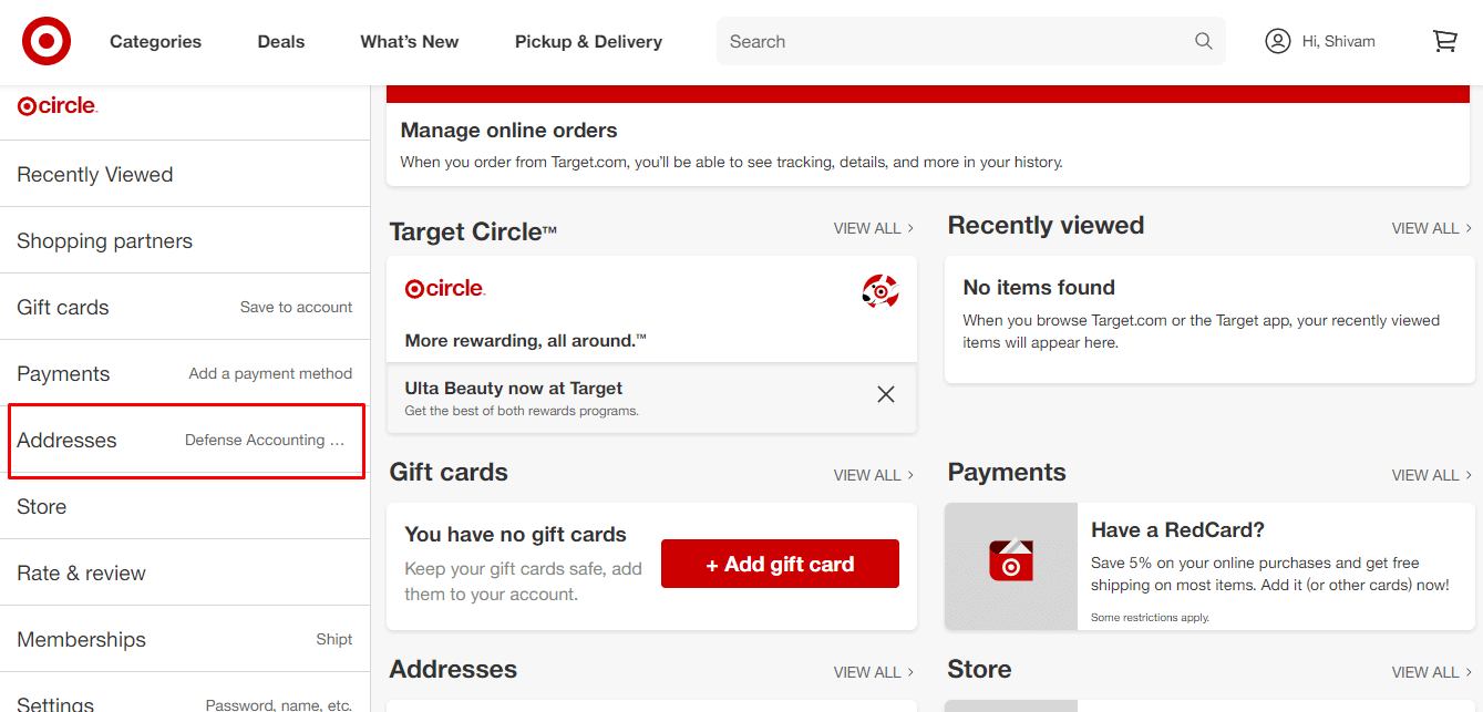  Then click the Addresses option, to switch to the Address tab. 