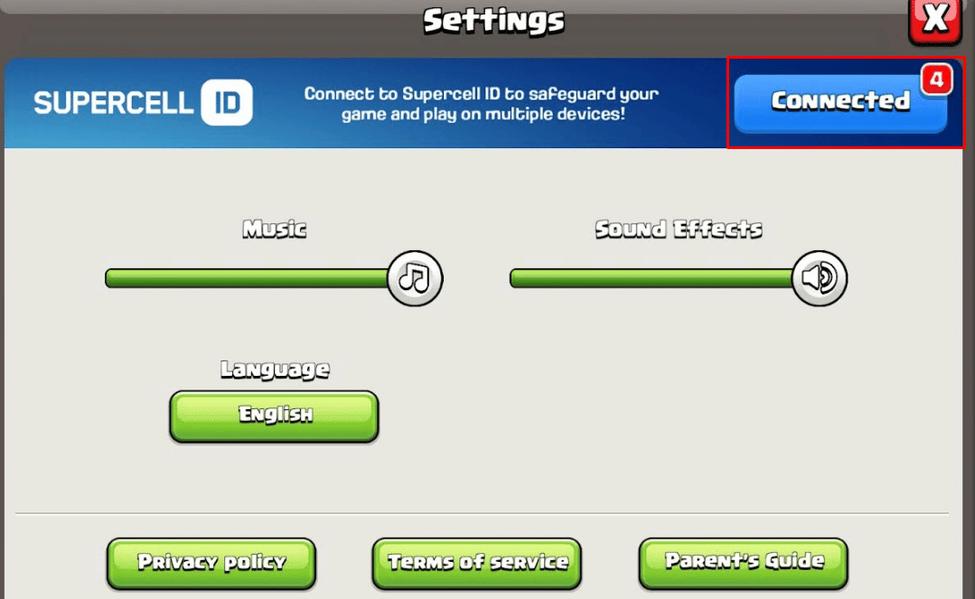 Tap on Connected | How to Restart without Resetting Clash of Clans