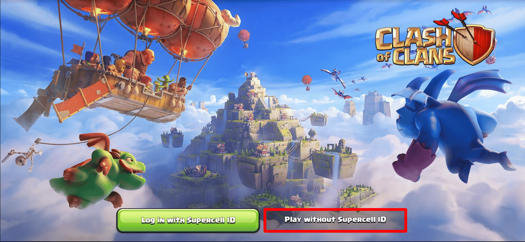 Tap on Play without Supercell ID