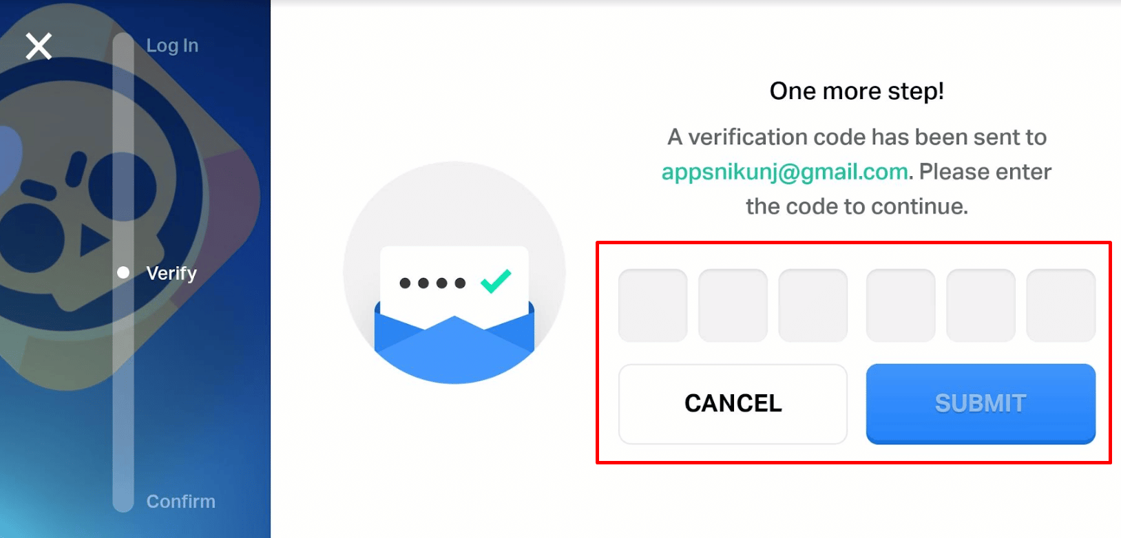 Enter the One-Time Password delivered to your email address and tap on Submit
