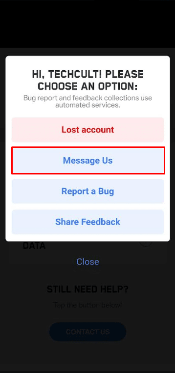 tap on CONTACT US, followed by Message Us | How to Restart without Resetting Clash of Clans