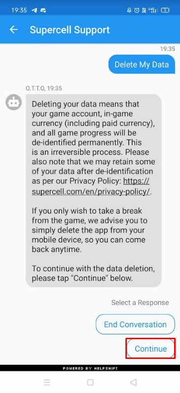 Tap on Continue to confirm