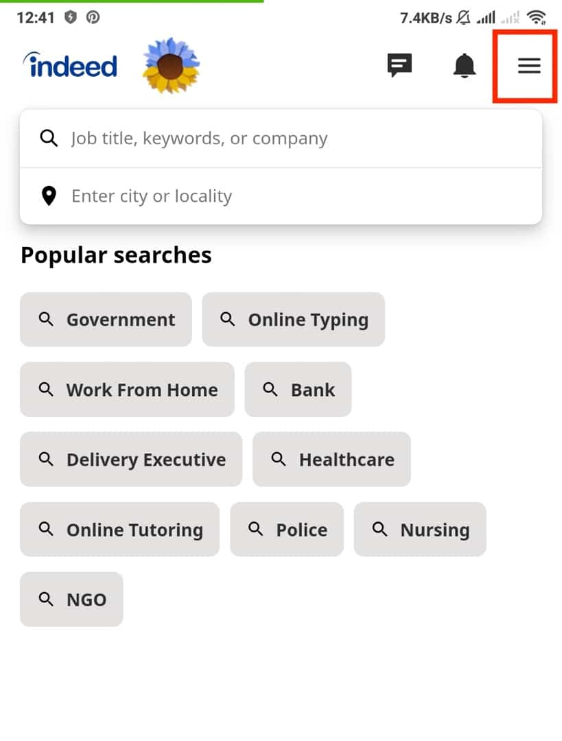 tap on hamburger icon. How to Delete Indeed Account Permanently