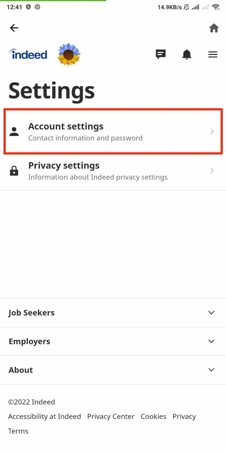 tap on account settings. How to Delete Indeed Account Permanently