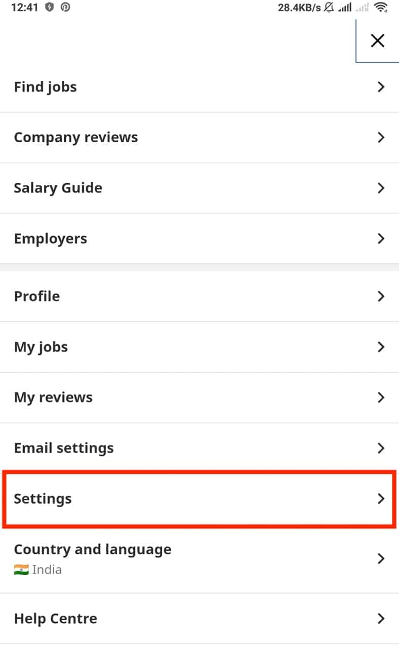 tap on settings option