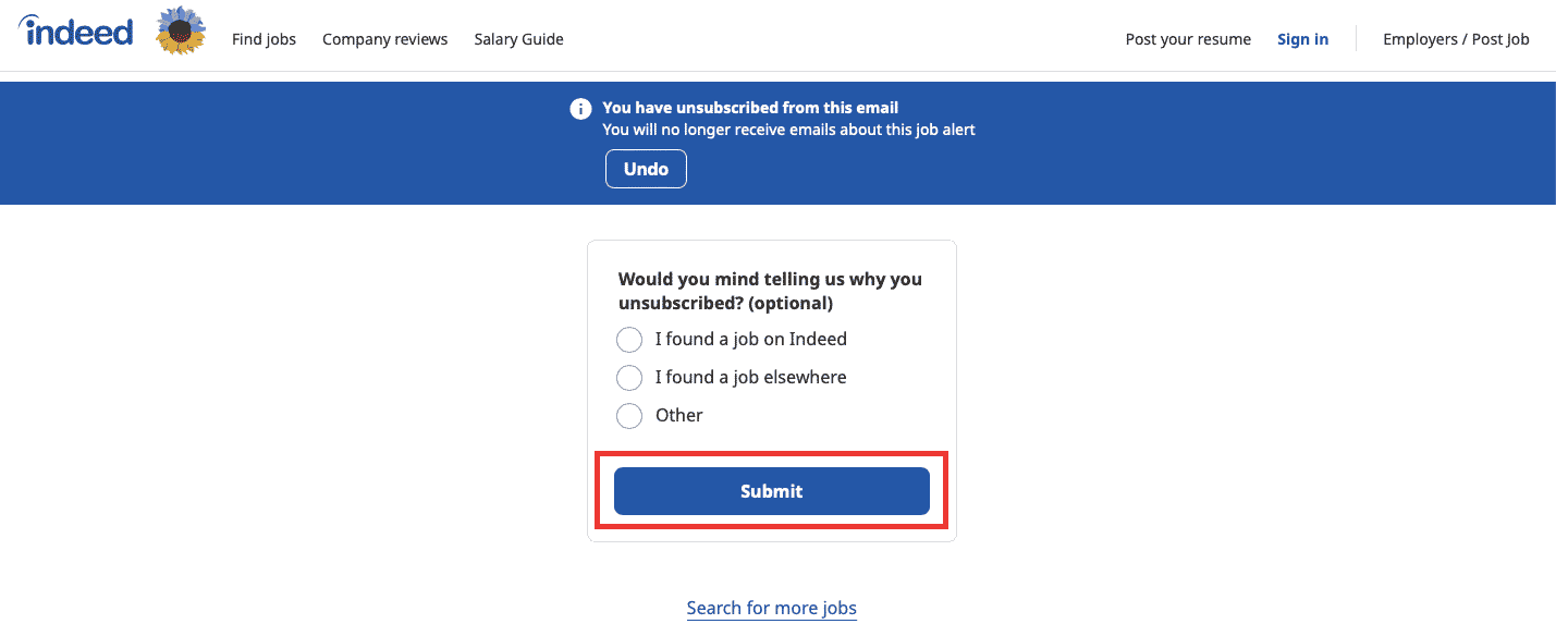 click on submit. How to Delete Indeed Account Permanently