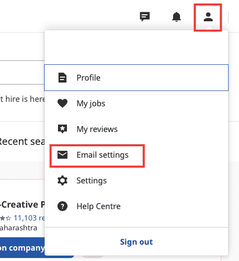 click on user icon and then click on email settings